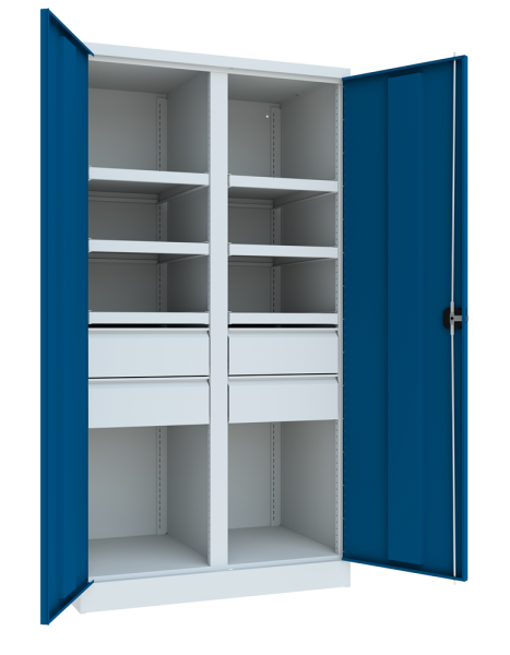 Pavoy Schwerlastschrank mit Trennwand, 6 Böden, 4 Schubladen