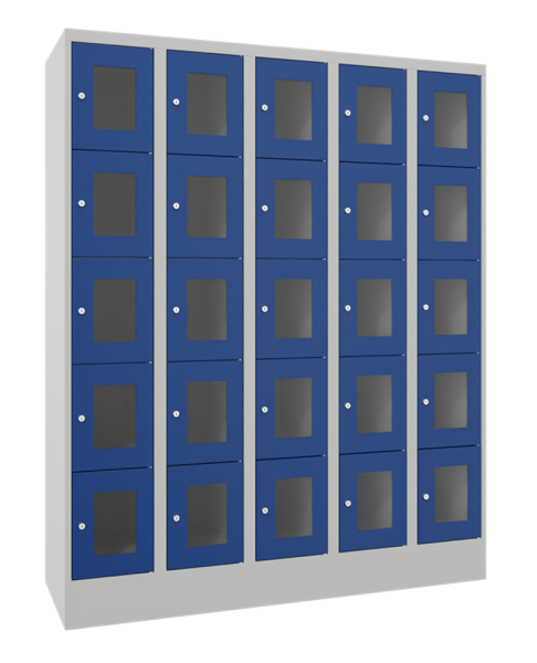 Pavoy Schließfachschrank 1500 x 500 x 1850 mm, Sichtfenstertüren, 25 Fächer