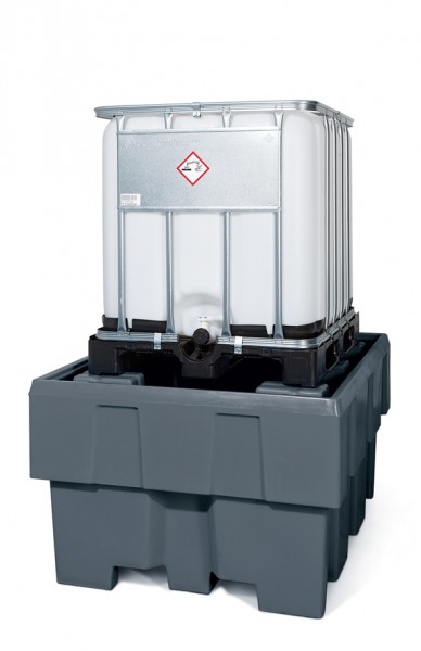 IBC Station PE grau, Einfahrtaschen, ohne Gitterrost, 1280 x 1660 x 870 mm, für 1 IBC