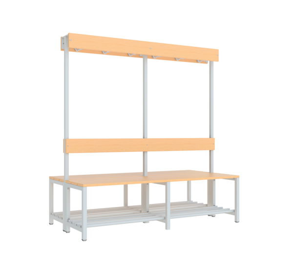 Pavoy Garderoben-Sitzbank 1500 mm, doppelseitig, mit Schuhrost