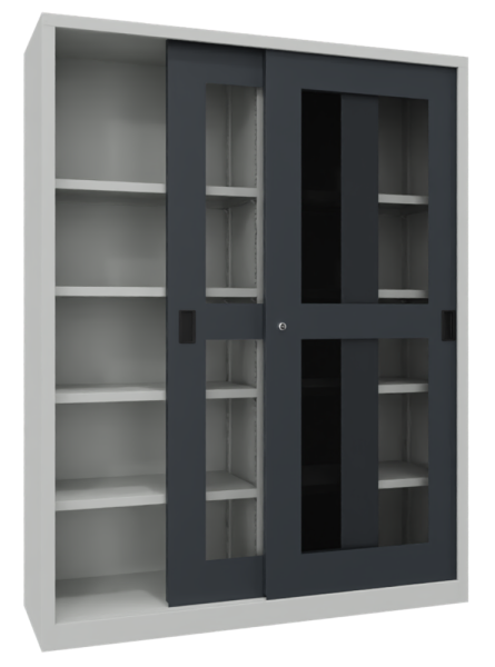 Pavoy Schwerlast-Schiebetürenschrank mit Sichtfenstertüren 1500 x 400 x 1950 mm