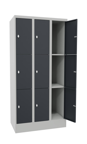 Pavoy Schließfachschrank 900 x 500 x 1850 mm, mit Sockel, 9 Fächer