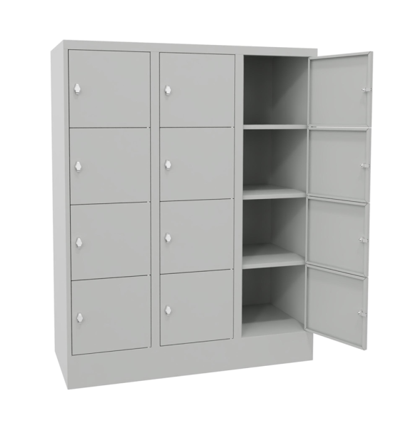 Pavoy Schließfachschrank 1200 x 500 x 1518 mm, Sichtfenstertüren, 12 Fächer