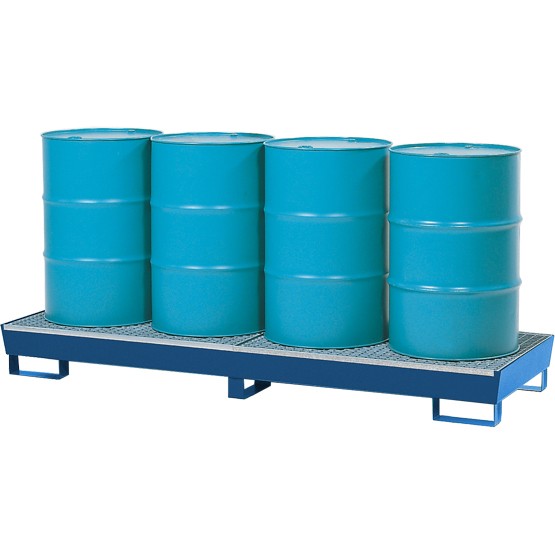 Auffangwannen lackiert, Gitterrost verzinkt, Staplerschuhen, 4 x 200 L Fass, 815 x 2470 x 250 mm
