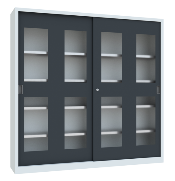 Pavoy Schwerlast-Schiebetürenschrank mit Sichtfenstertüren 2000 x 500 x 1950 mm