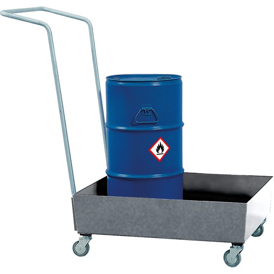asecos Fahrbare Auffangwanne, 60 l, Stahl verzinkt, für 1x 60-l Fass oder Kleingebinde