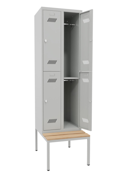Pavoy Kleider-Schließfach-Schrank mit Sitzbankuntergestell 600 x 800 x 2150 mm