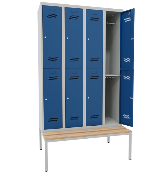 Pavoy Kleider-Schließfach-Schrank mit Sitzbankuntergestell 1200 x 800 x 2150 mm