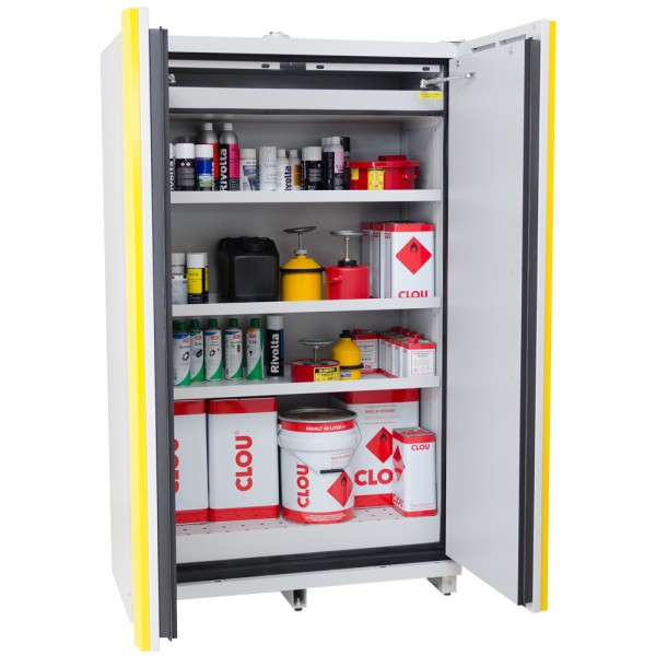 Gefahrstoffschrank für entzündbare Medien, EN14470-1, 90 Minuten, 3 Fachboden, Lochblech 45 Liter Auffangwanne