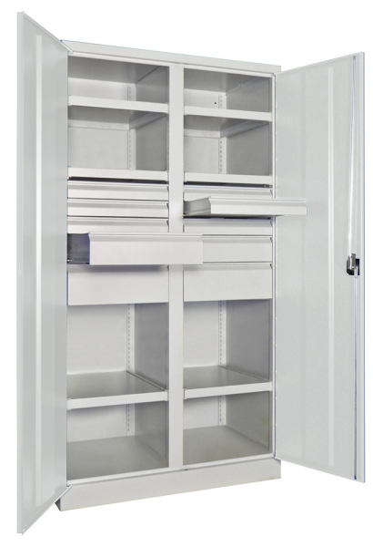 Pavoy Schwerlastschrank mit Trennwand, 6 Böden, 10 Schubladen