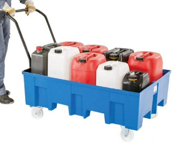 Auffangwanne PE fahrbar ohne Gitterrost, 865 x 1245 x 1060 mm, für 1x 200 L Fass