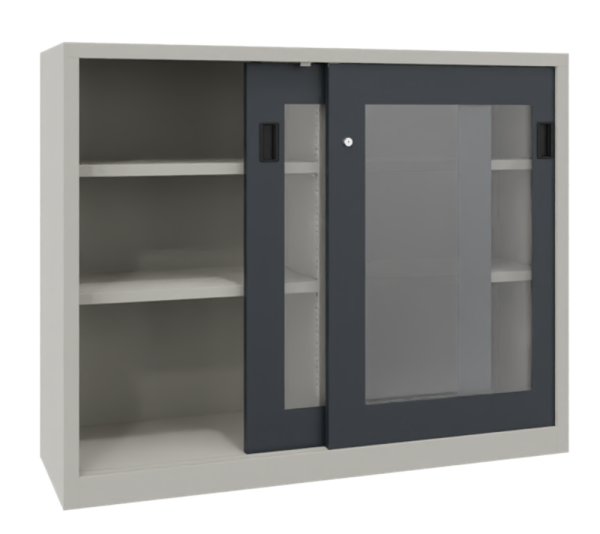 Pavoy Schwerlast-Schiebetürenschrank mit Sichtfenstertüren 1500 x 500 x 1000 mm