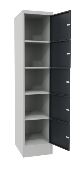 Pavoy Schließfachschrank 400 x 500 x 1850 mm, Sichtfenstertüren, 5 Fächer