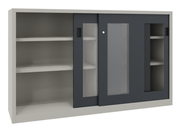 Pavoy Schwerlast-Schiebetürenschrank mit Sichtfenstertüren 2000 x 500 x 1200 mm