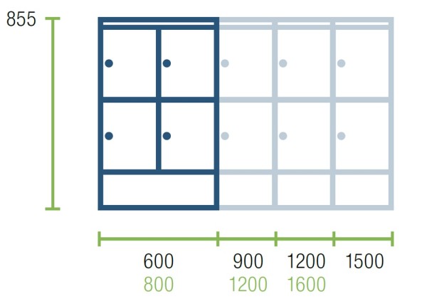 Pavoy Schließfachschrank 1500 x 500 x 855 mm, Vollblechtüren, 10 Fächer