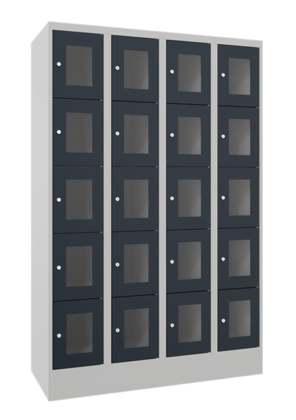 Pavoy Schließfachschrank 1600 x 500 x 1850 mm, Sichtfenstertüren, 20 Fächer