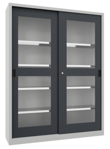Pavoy Schwerlast-Schiebetürenschrank mit Sichtfenstertüren 1500 x 600 x 1950 mm