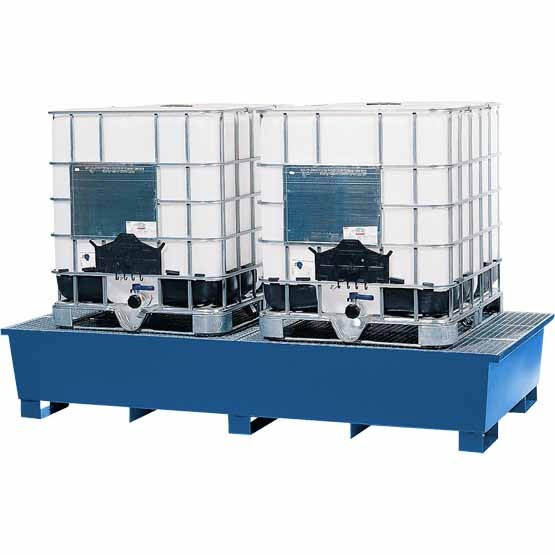 KTC/IBC-Station lackeirt, Gitterrost verzinkt, Staplerschuhe, 2680 x 1300 x 483 mm, 2 IBC