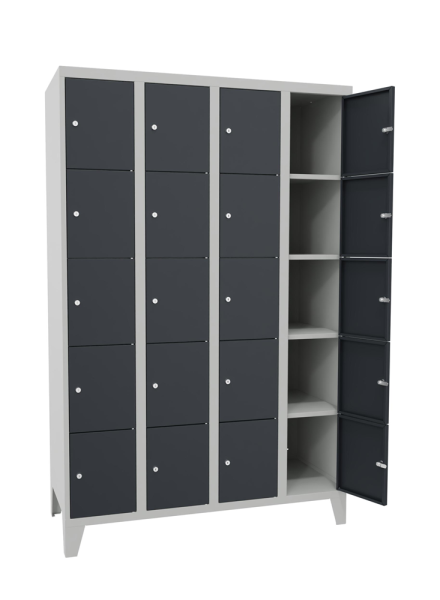 Pavoy Schließfachschrank 1200 x 500 x 1850 mm, mit Füßen, 20 Fächer