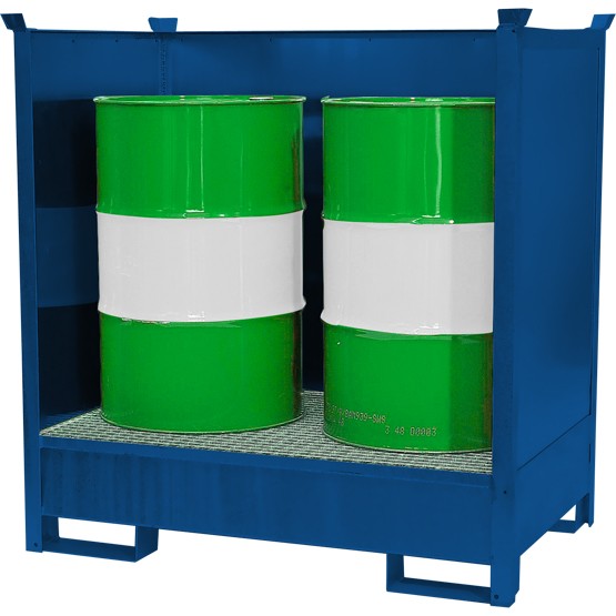 Gefahrstoffstation, Stahl lackiert, Staplerschuhen, 2x 200 L Fass, 1390 x 900 x 1440 mm
