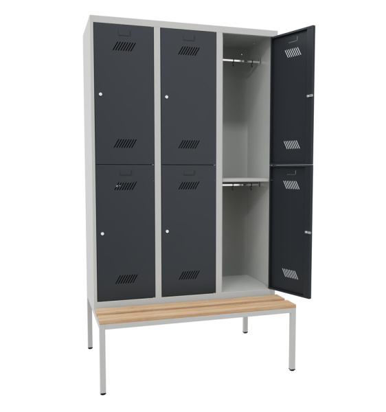 Pavoy Kleider-Schließfach-Schrank mit Sitzbankuntergestell 1200 x 800 x 2150 mm