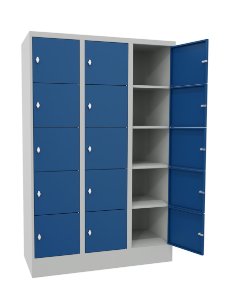 Pavoy Schließfachschrank 1200 x 500 x 1850 mm, mit Sockel, 15 Fächer