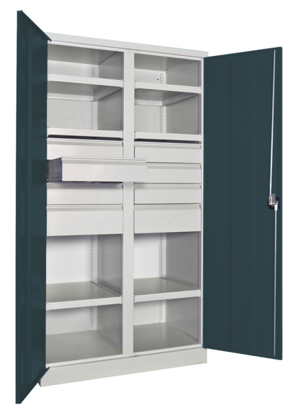 Pavoy Schwerlastschrank mit Trennwand, 6 Böden, 8 Schubladen