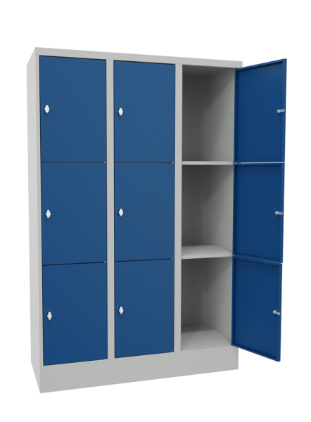 Pavoy Schließfachschrank 1200 x 500 x 1850 mm, mit Sockel, 9 Fächer