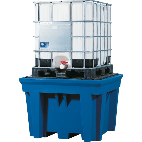 IBC-Station ECO aus PE mit PE-Stellfläche, Einfahrtaschen, für 1 IBC à 1000 L, 1430x1430x965mm
