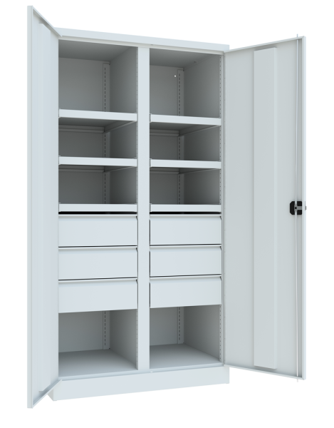 Pavoy Schwerlastschrank mit Trennwand, 6 Böden, 6 Schubladen