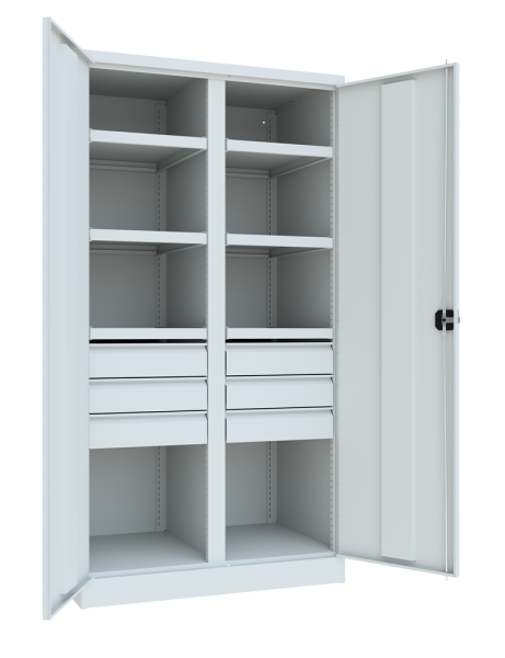 Pavoy Schwerlastschrank mit Trennwand, 6 Böden, 6 Schubladen