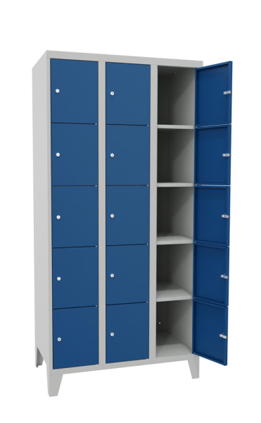 Pavoy Schließfachschrank 900 x 500 x 1850 mm, mit Füßen, 15 Fächer