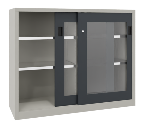 Pavoy Schwerlast-Schiebetürenschrank mit Sichtfenstertüren 1500 x 400 x 1200 mm