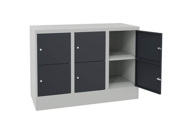 Pavoy Schließfachschrank 1200 x 500 x 855 mm, Sichtfenstertüren, 6 Fächer