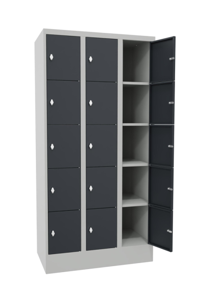 Pavoy Schließfachschrank 900 x 500 x 1850 mm, Vollblechtüren, 15 Fächer