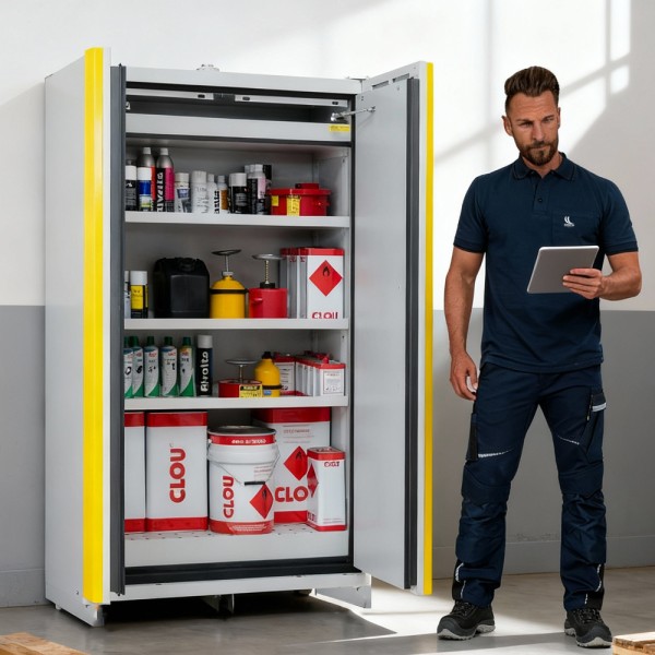 Prüfung an einem Gefahrstoffschrank DIN EN 14470-1 durch ADESATOS