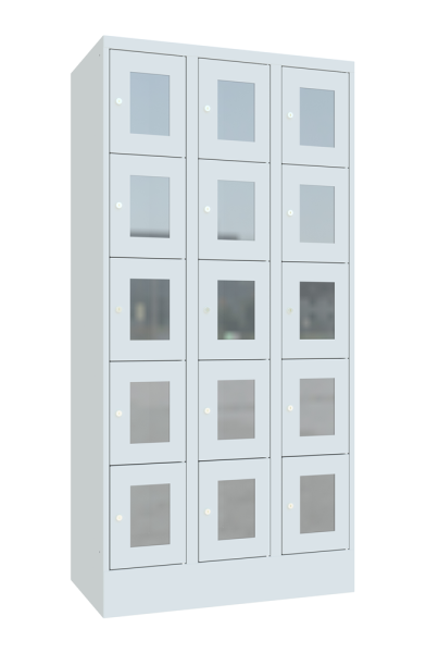 Pavoy Schließfachschrank 1200 x 500 x 1850 mm, Sichtfenstertüren, 15 Fächer