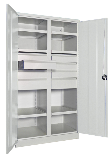 Pavoy Schwerlastschrank mit Trennwand, 6 Böden, 8 Schubladen