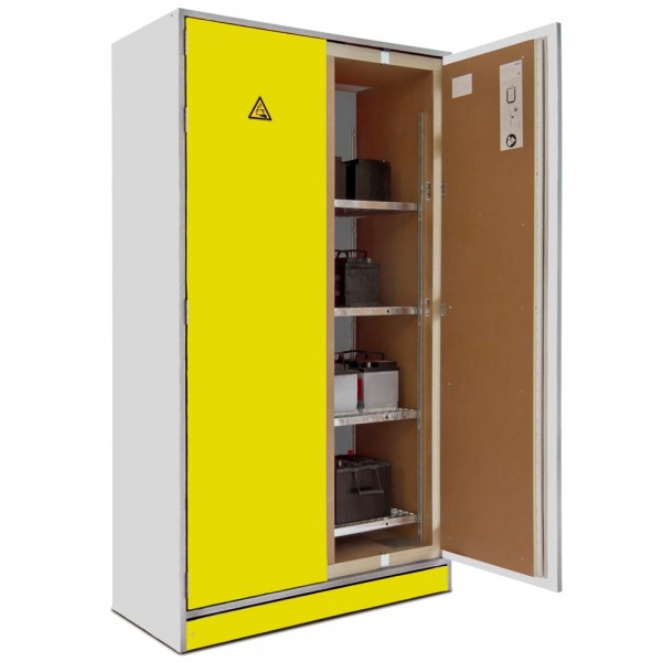 Batterielagerschrank Brandschutz EI90 Minuten Typ ESL92-12444-BAT von Priorit in Sicherheitsgelb