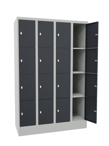 Pavoy Schließfachschrank 1200 x 500 x 1850 mm, mit Sockel, 16 Fächer