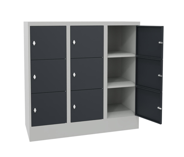 Pavoy Schließfachschrank 900 x 500 x 1187 mm, Sichtfenstertüren, 9 Fächer