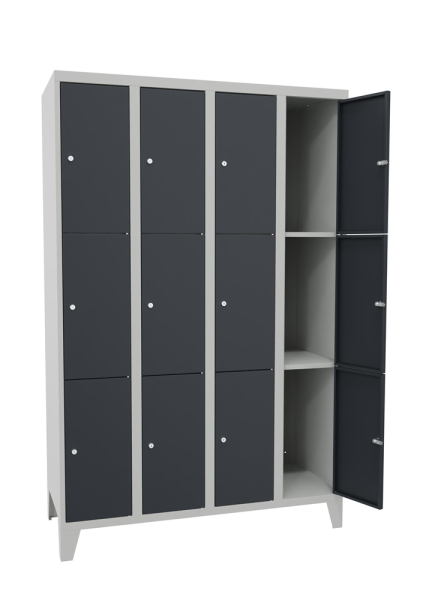 Pavoy Schließfachschrank 1200 x 500 x 1850 mm, mit Füßen, 12 Fächer