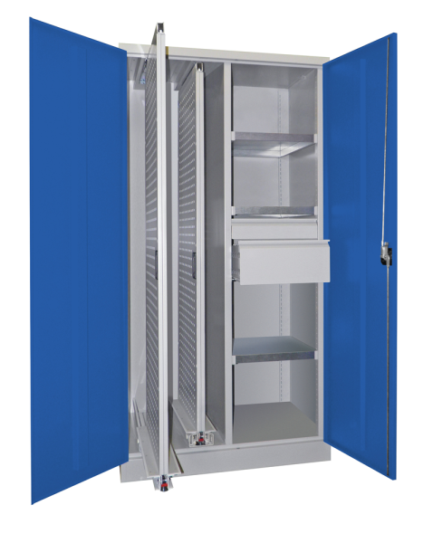 Pavoy Vertikalauszugschrank 1000 x 600 x 1950 mm, 2 Auszüge, 3 Böden, 2 Schubladen