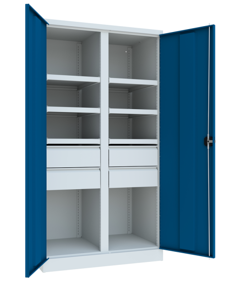 Pavoy Schwerlastschrank mit Trennwand, 6 Böden, 4 Schubladen