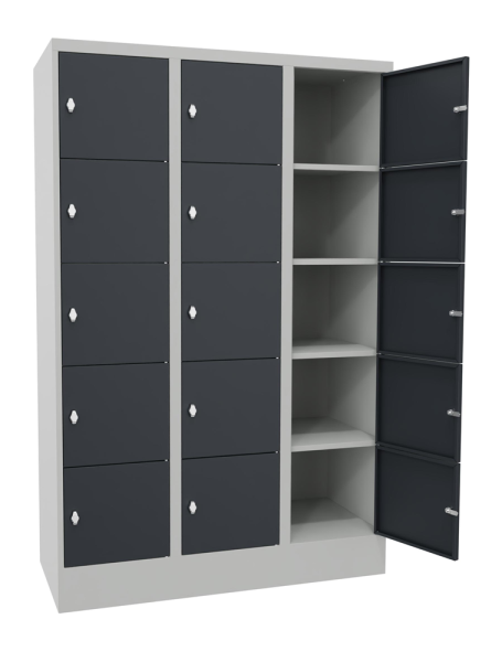 Pavoy Schließfachschrank 1200 x 500 x 1850 mm, Vollblechtüren, 15 Fächer