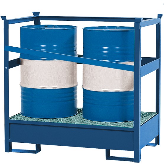 Gefahrstoffstation offen, Stahl lackiert, Staplerschuhen, 2x 200 L Fass, 1355 x 865 x 935 mm